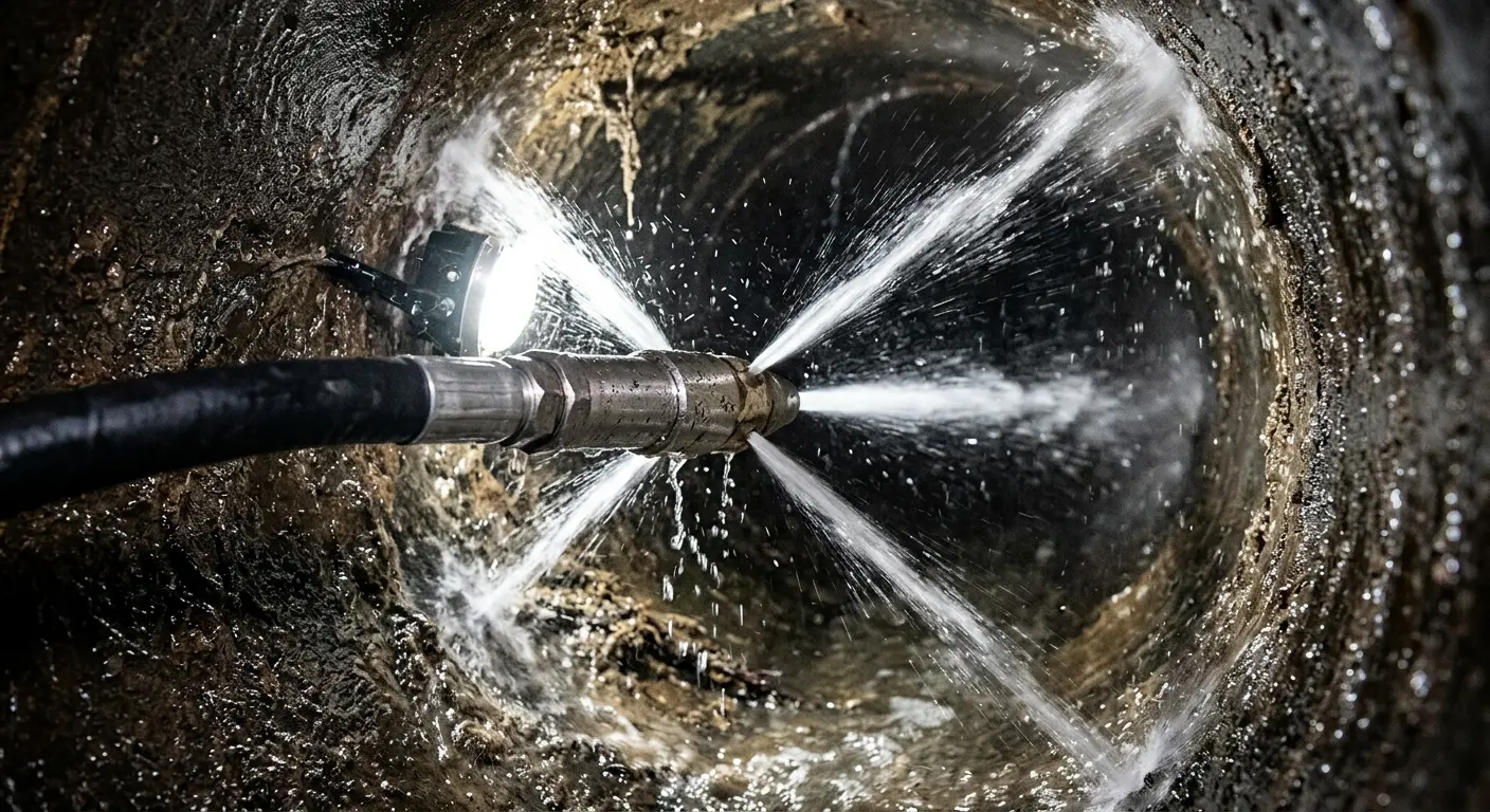 High-pressure hydro jetting nozzle cleaning sewer pipe for Sewer Cleanout in Chalmette